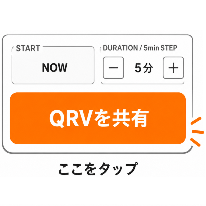 QRVを共有ボタンをタップする画面